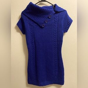 NWT BONGO Blue Sparkly Asymmetrical Cowl Neck Sweater  Dress with Short Sleeves